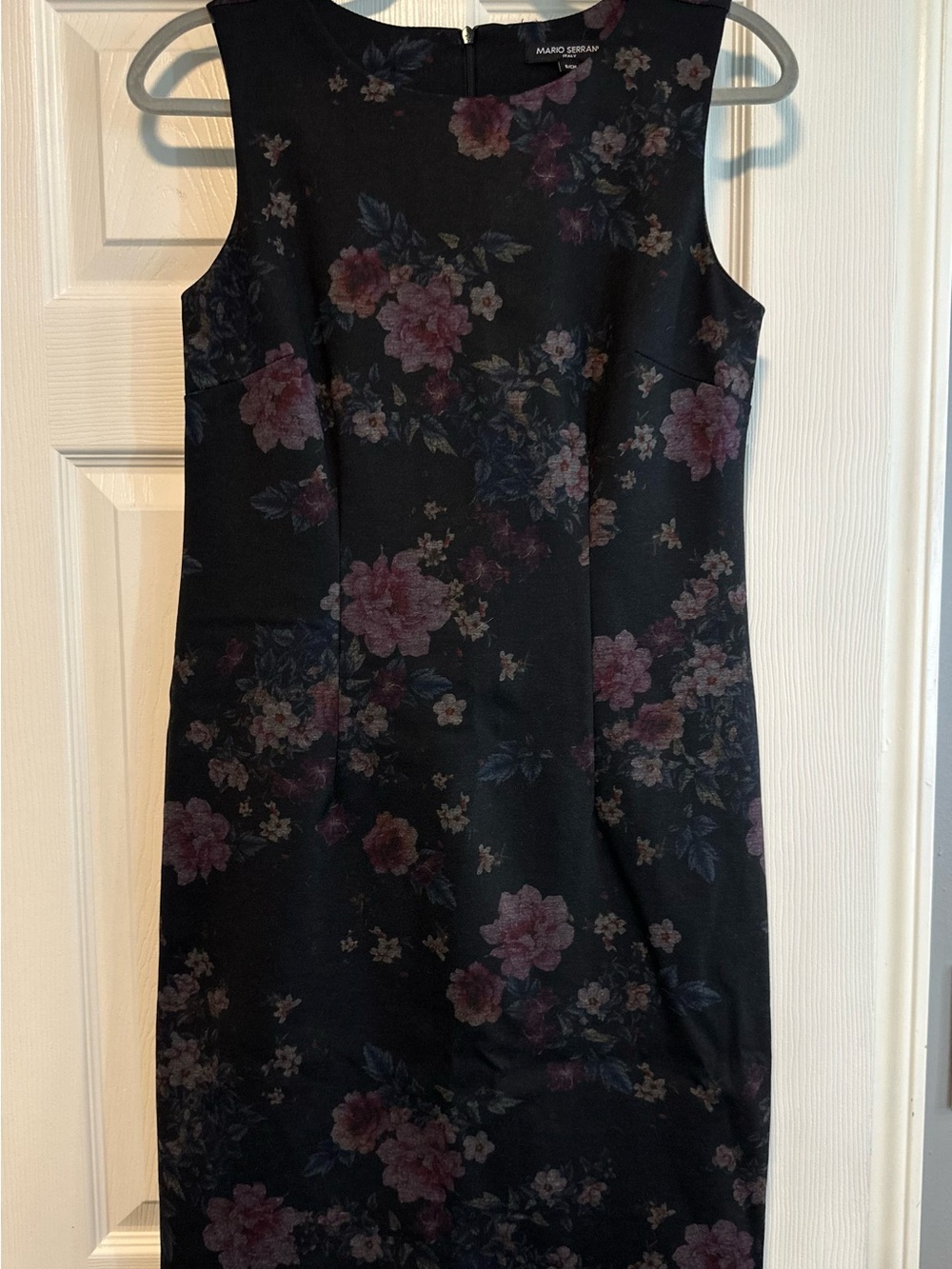 Mario Serrani Black Floral Midi Sheath Dress